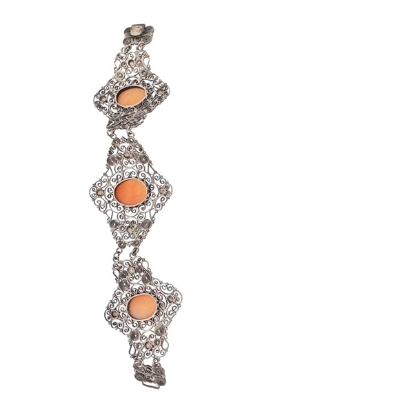 Antique 800 Silver Filigree Hand Carved Cameo Bracelet‎ - Picture 2 of 16